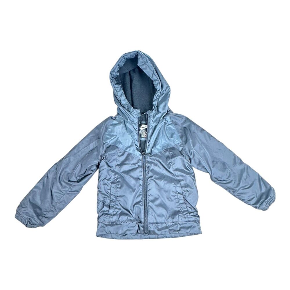 Nike Boys Size 6 Black Gray Coat Jacket Color-Block Zip-up Hooded Warm Winter